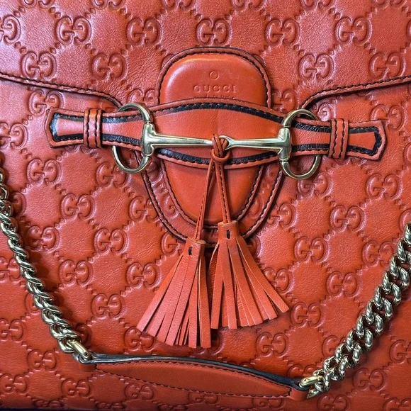 Gucci Tangerine Embossed Leather Shoulder Bag with gold hardware - Picture 6 of 17